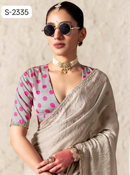 Beige Fancy Tissue Silk Ready to wear/Easy Saree - Panaash Saree