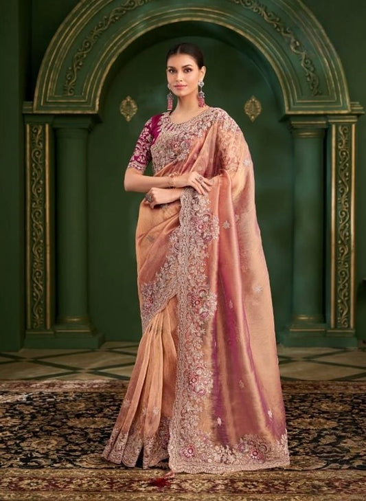 Apricot Cocktail Ready To Wear/Easy Saree - Panaash Saree