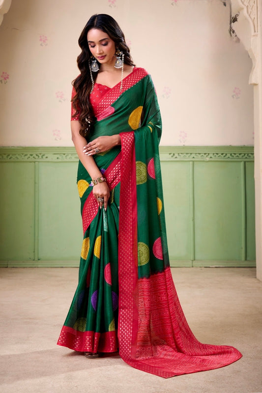 Green Polka Dot Readymade Crepe Silk Saree