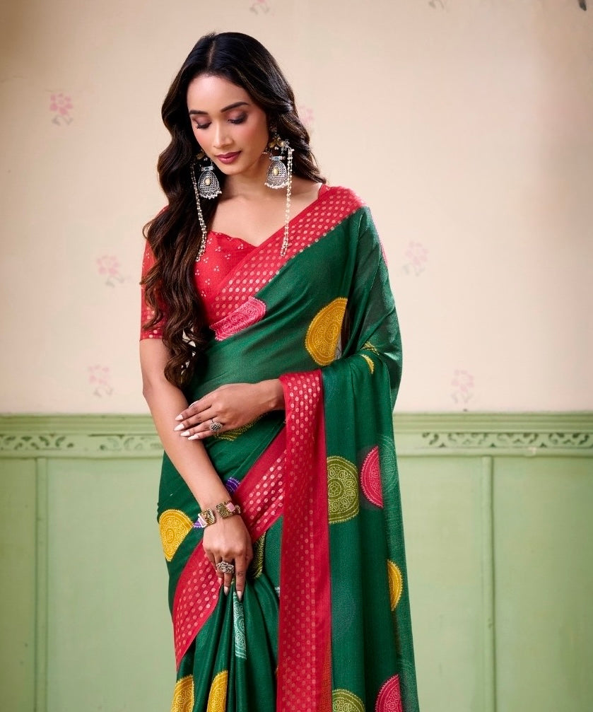 Green Polka Dot Readymade Crepe Silk Saree
