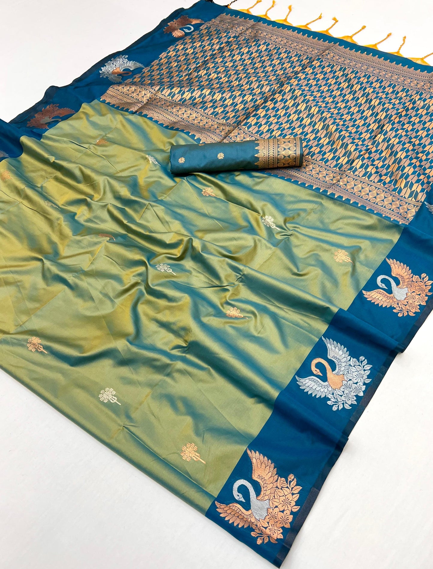 Sage Green Readymade/Easy Kanjivaram Saree - Panaash Saree