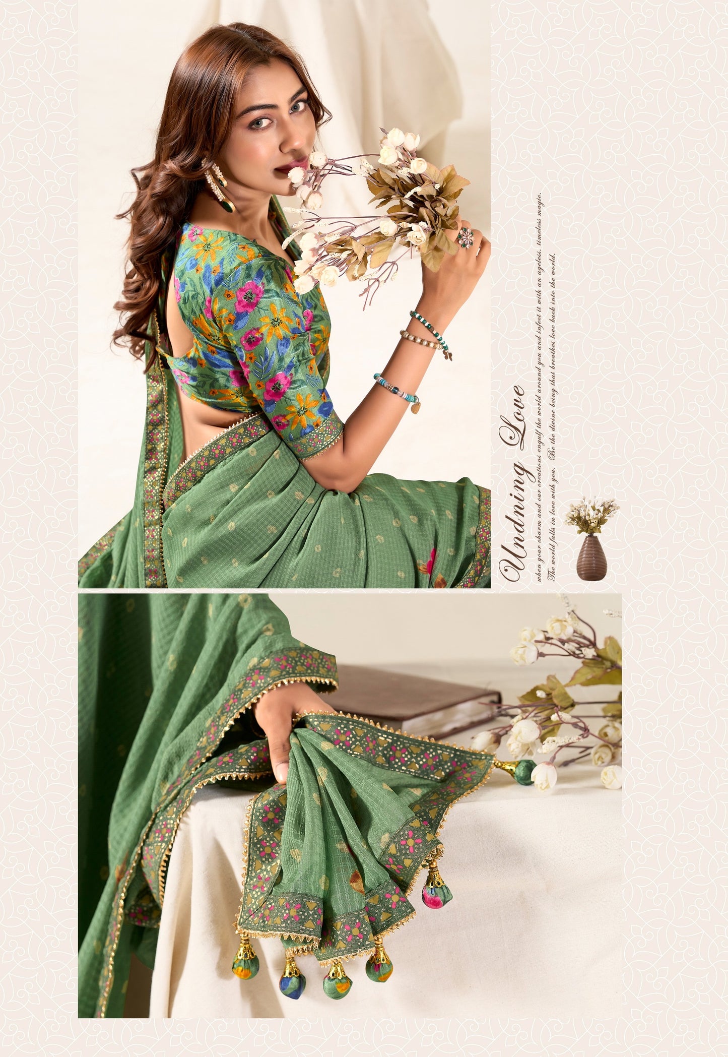 Green Georgette Readymade Saree