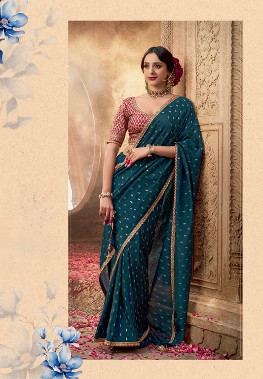 Turquoise Soft Banarasi Silk Readymade/Easy Saree