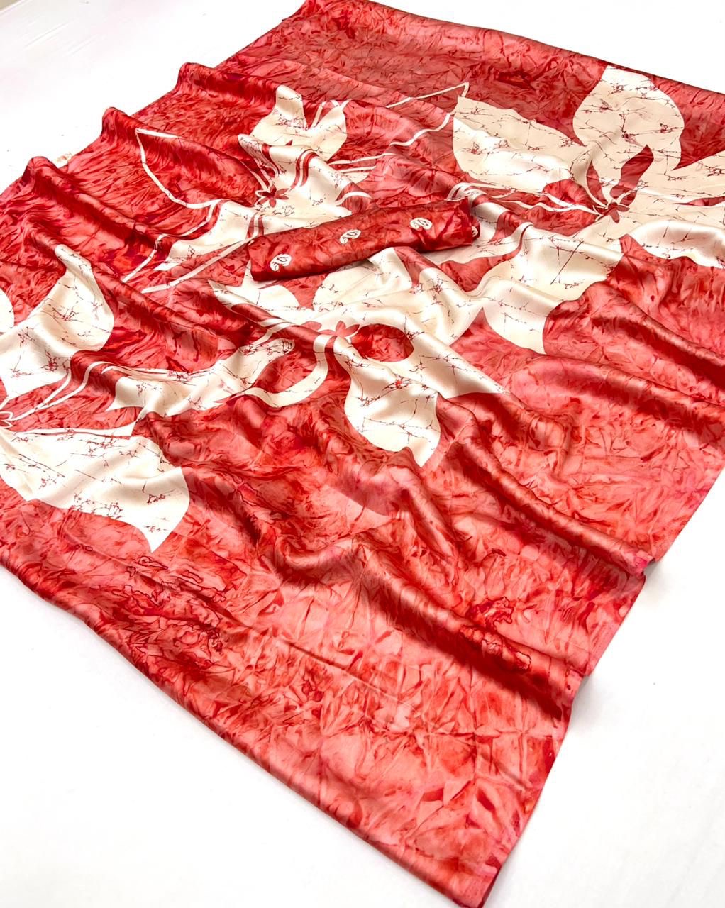 Red & White Crepe Silk Ready To Wear/Easy Saree