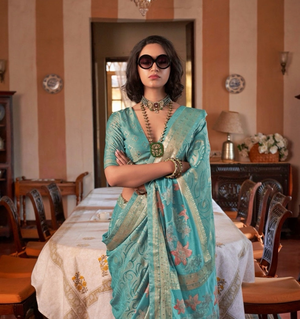 Teal Green Georgette Readymade/Easy Saree - Panaash Saree