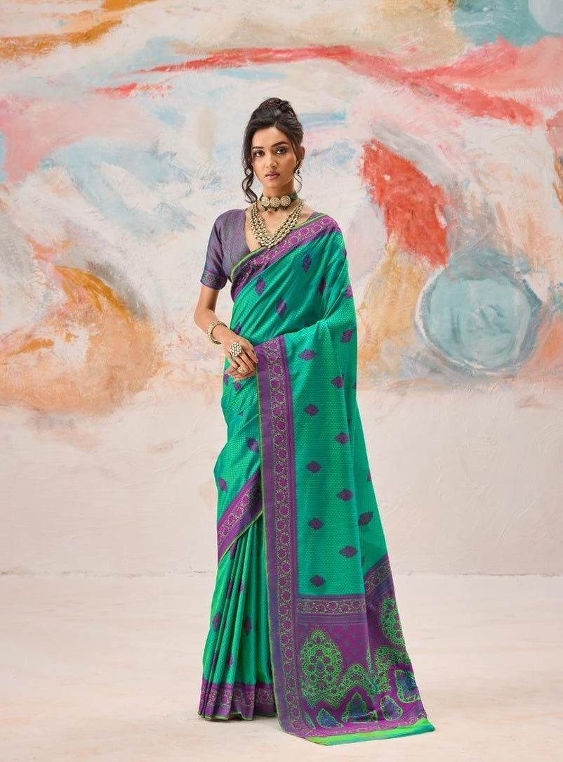 Teal Green Readymade/Easy Kanjivaram Saree - Panaash Saree