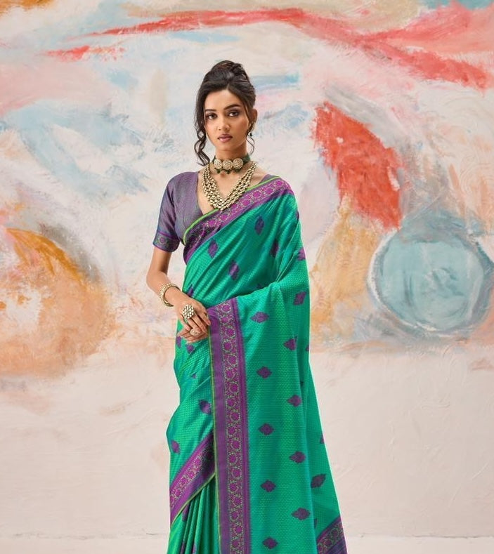 Teal Green Readymade/Easy Kanjivaram Saree - Panaash Saree