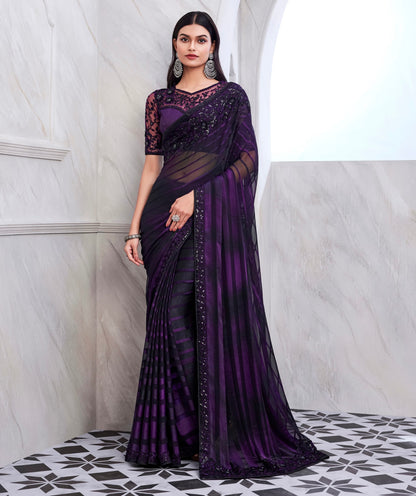 Wine Color Cocktail Georgette Readymade Saree