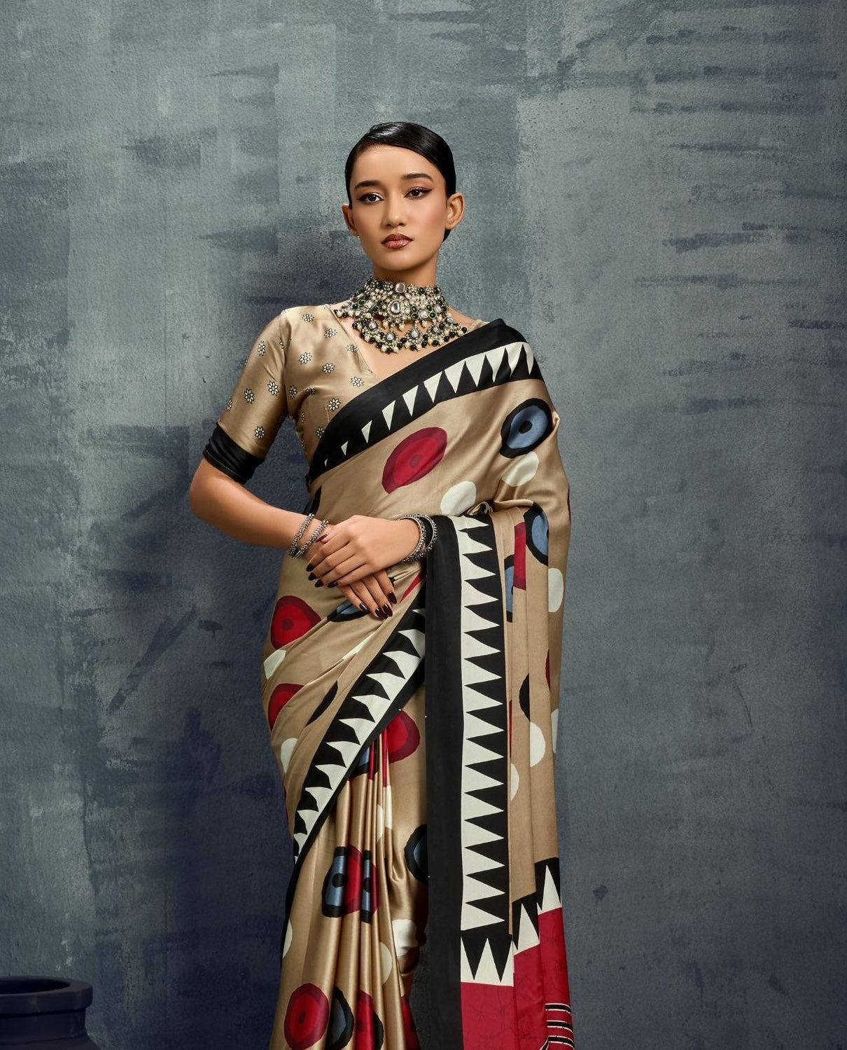 Golden Beige Crepe Silk Normal Drape Saree - Panaash Saree