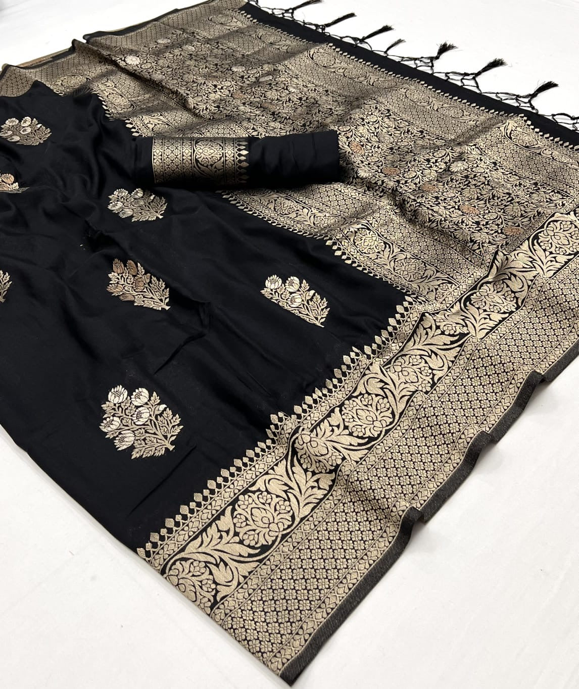 Black Khadi Georgette Readymade/Easy Saree
