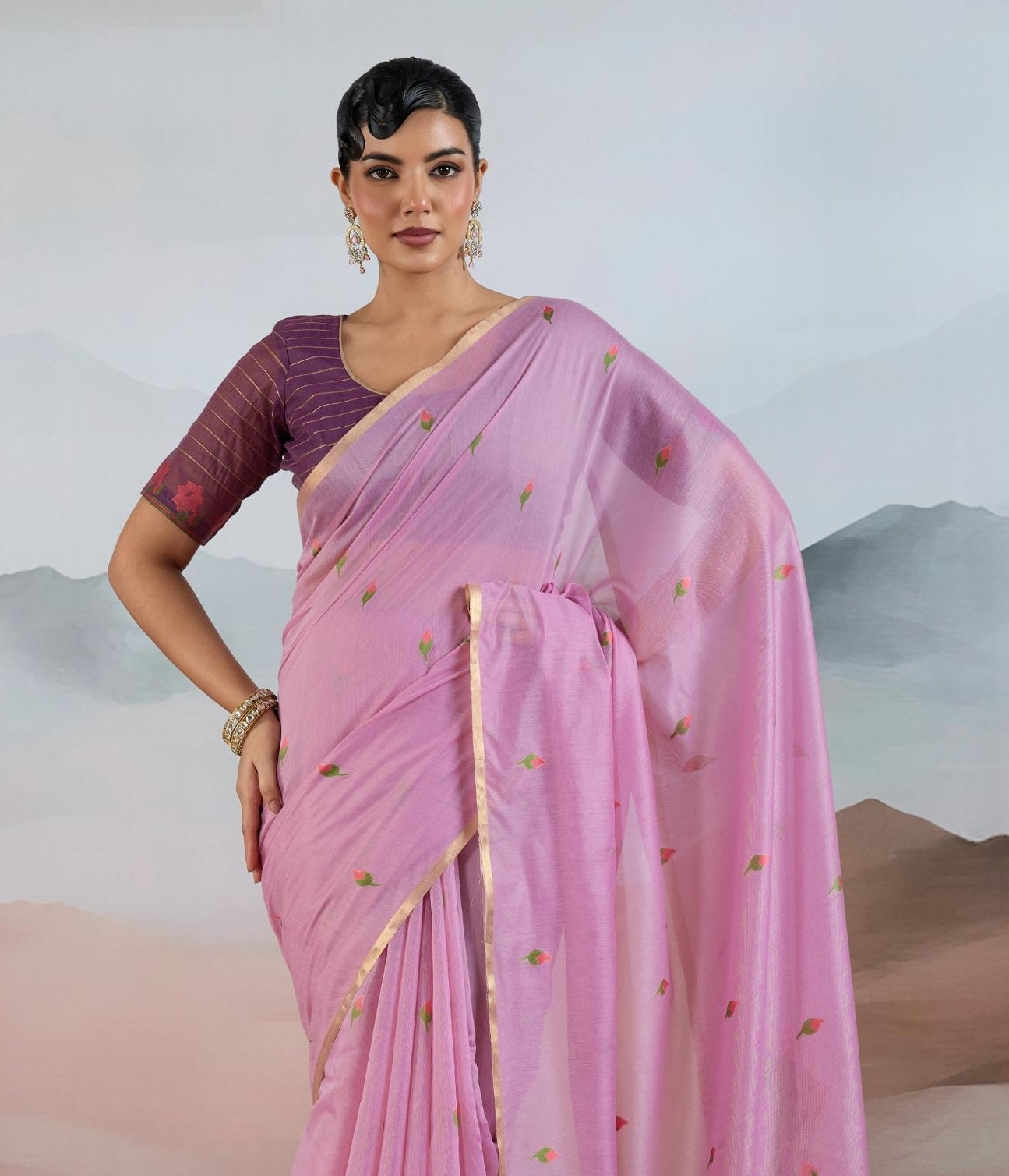 Lavender Spun Cotton Readymade/Easy Saree