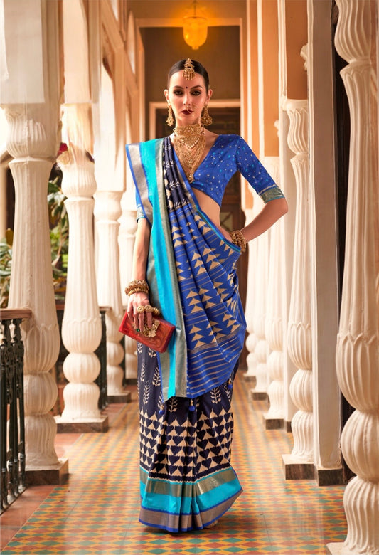 Dark Blue Patola Silk Readymade/Easy Saree