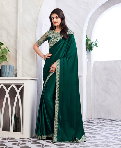 Bottle Green Color Cocktail Readymade Saree