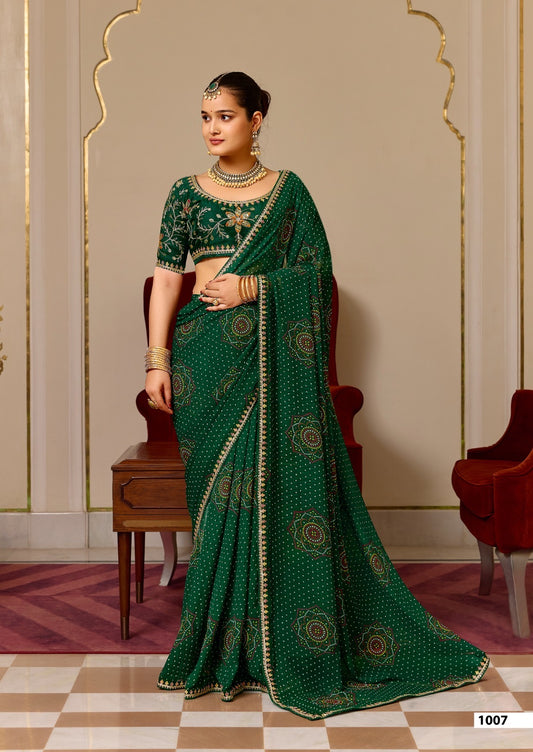 Bottle Green Georgette Readymade/Easy Saree - Panaash Saree
