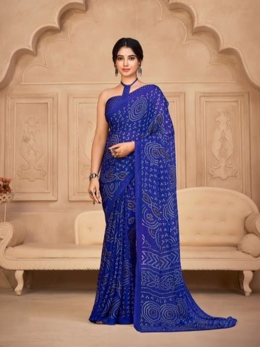 Casual Blue Georgette Readymade/Easy Saree