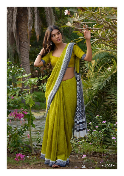 Sage Green Linen Cotton Casual Readymade/Easy Saree