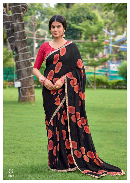 Black Georgette Readymade/Easy Saree