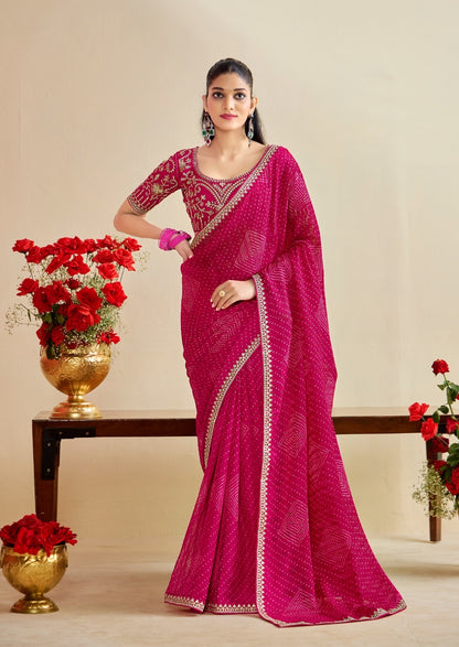 Deep PInk Georgette Readymade/Easy Saree