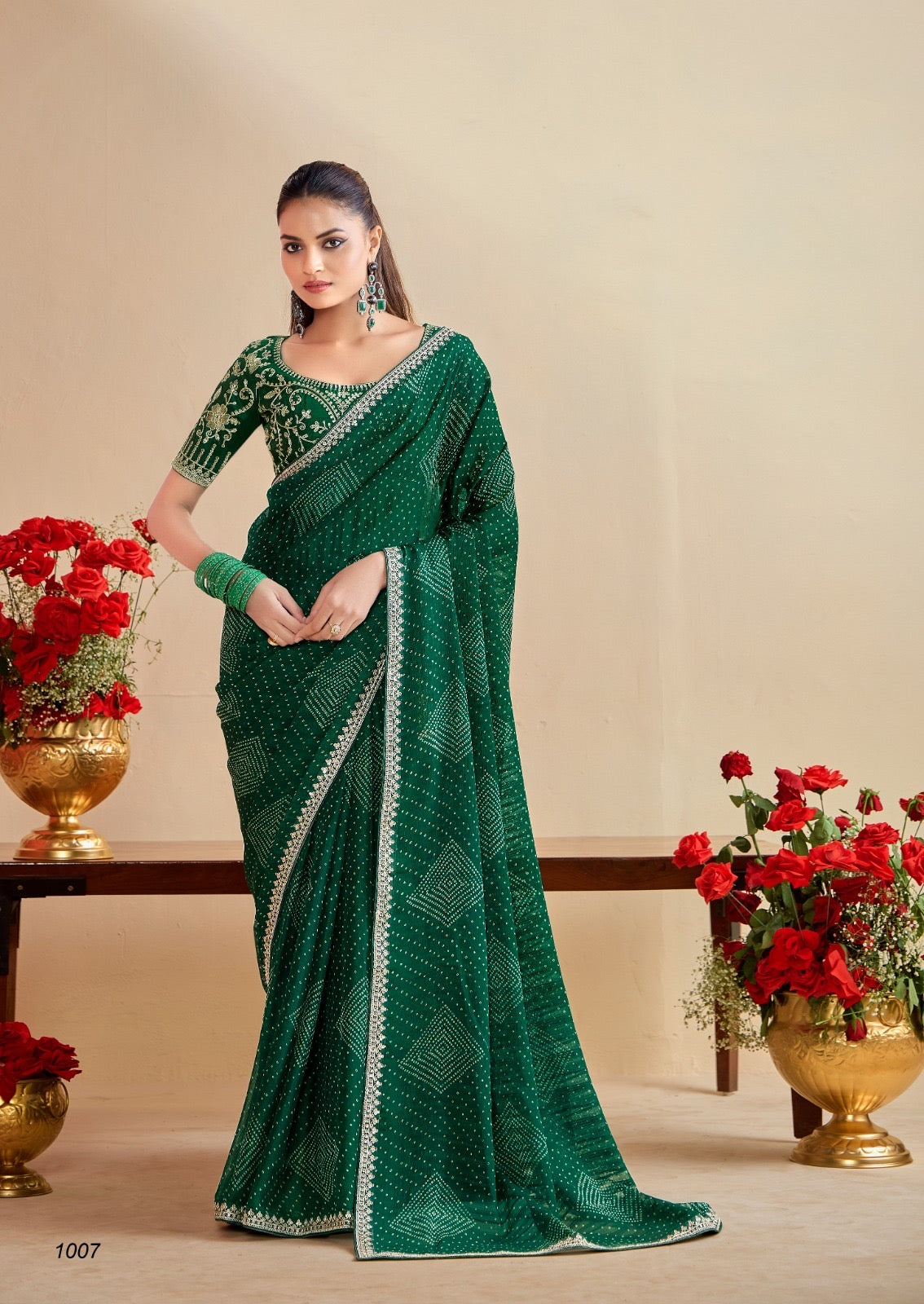Green Georgette Readymade/Easy Saree