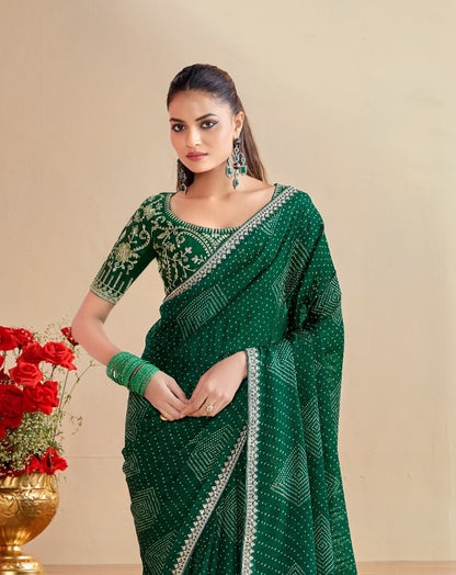 Green Georgette Readymade/Easy Saree