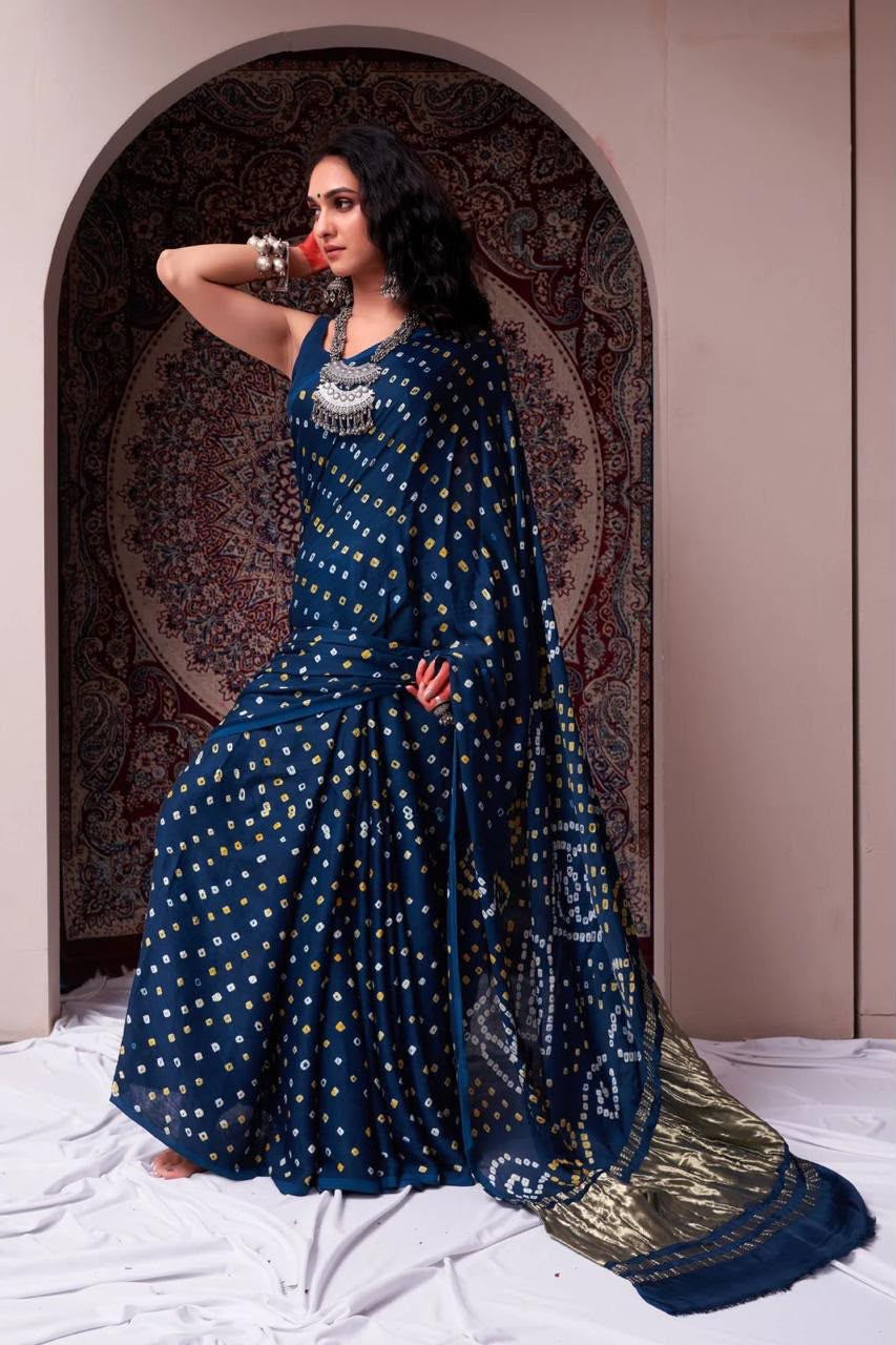 Navy Blue Soft Silk Ready To Wear/Easy Saree by Stylebypanaash