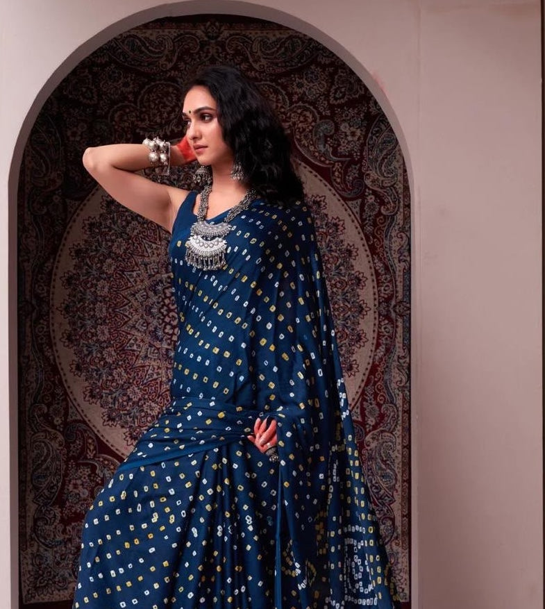 Navy Blue Soft Silk Ready To Wear/Easy Saree by Stylebypanaash