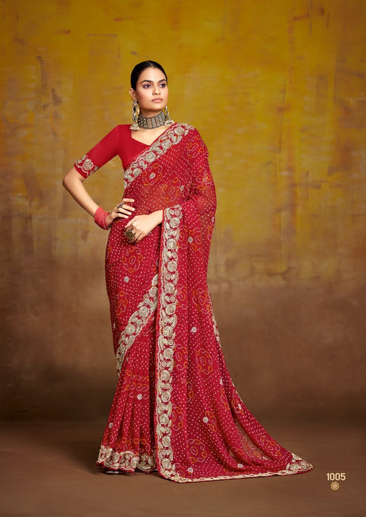 Red Georgette Readymade/Easy Saree