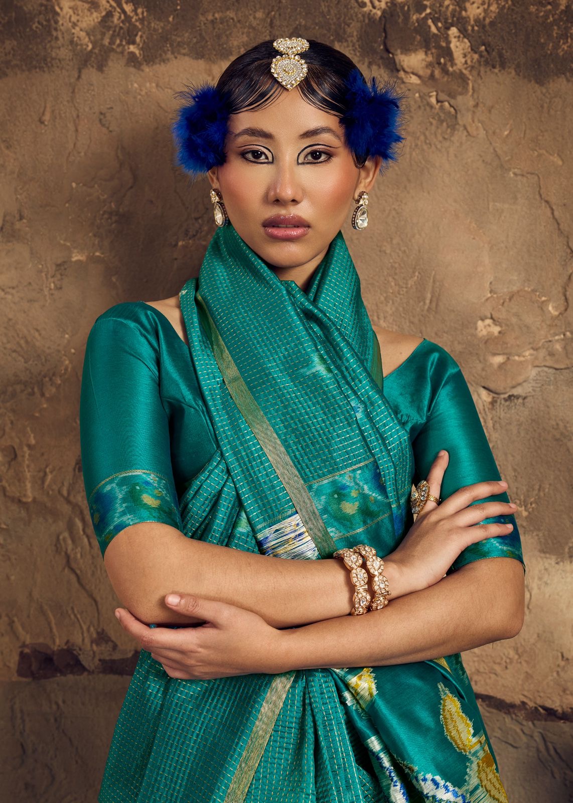 Teal Silk Ready To Wear/Easy Saree - Panaash Saree