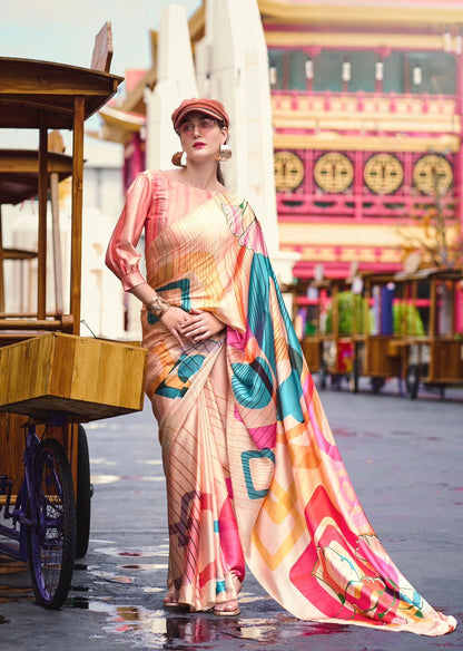 Beige Crepe Silk Ready To Wear/Easy Saree