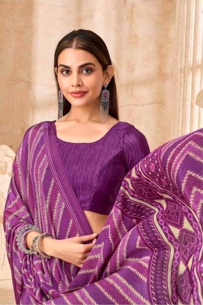 Purple Crepe Silk Ready To Wear/Easy Saree by Stylebypanaash 