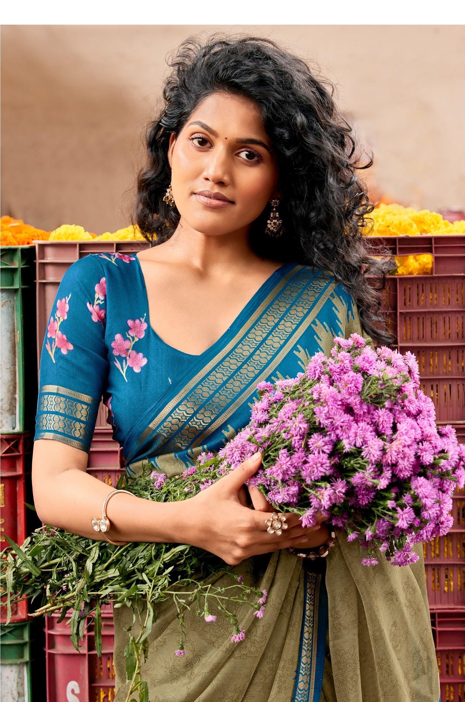 Sage Green Cotton Ready To Wear/Easy Saree by Stylebypanaash 