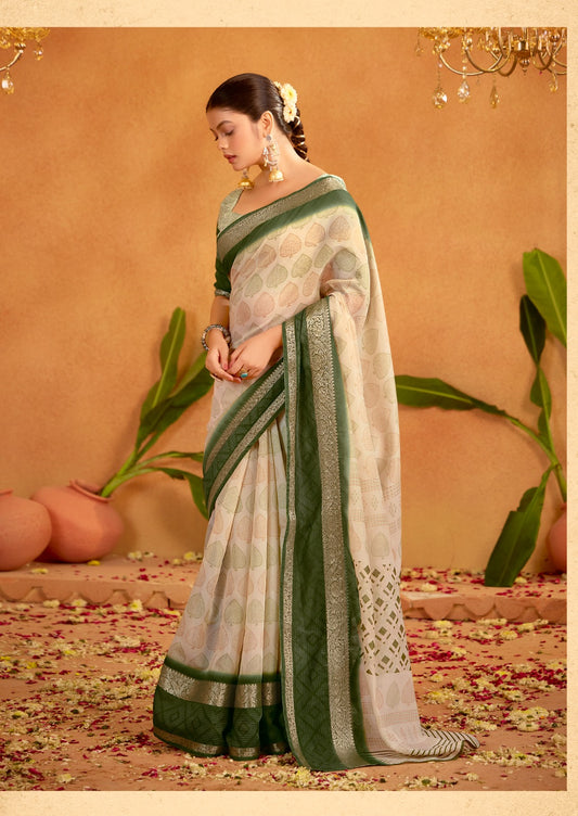 Green Formal Silk Cotton Readymade/Easy Saree