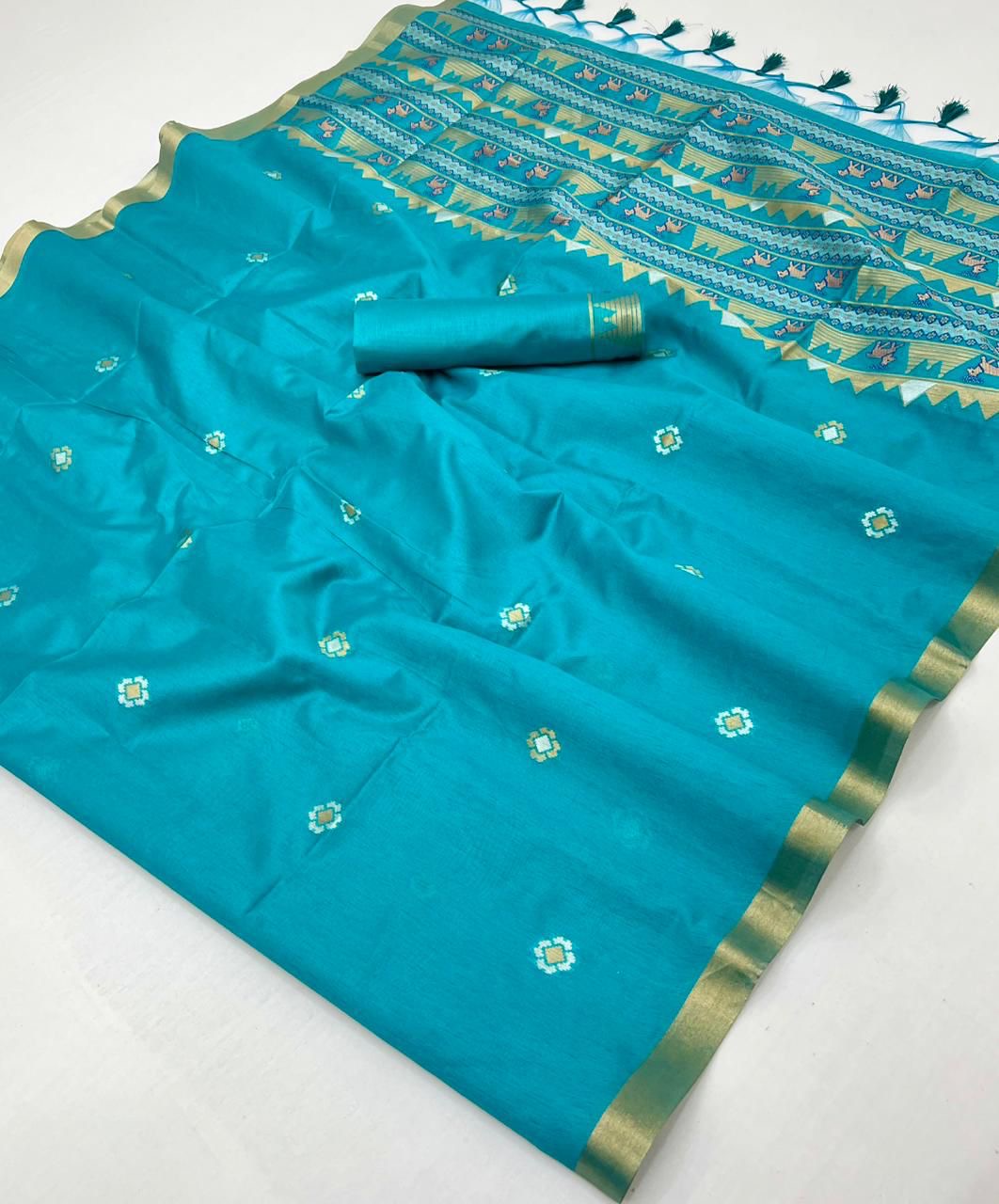 Blue Munga Silk Ready To Wear/Easy Saree by Stylebypanaash