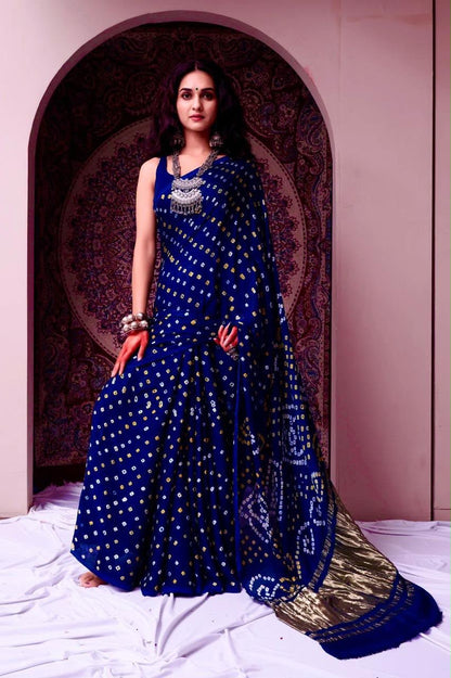 Royal Blue Soft Silk Ready To Wear/Easy Saree by Stylebypanaash