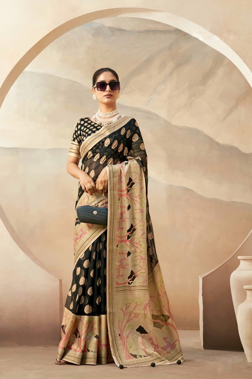 Black Georgette Readymade/Easy Saree