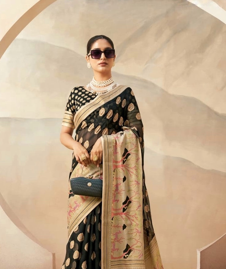 Black Georgette Readymade/Easy Saree