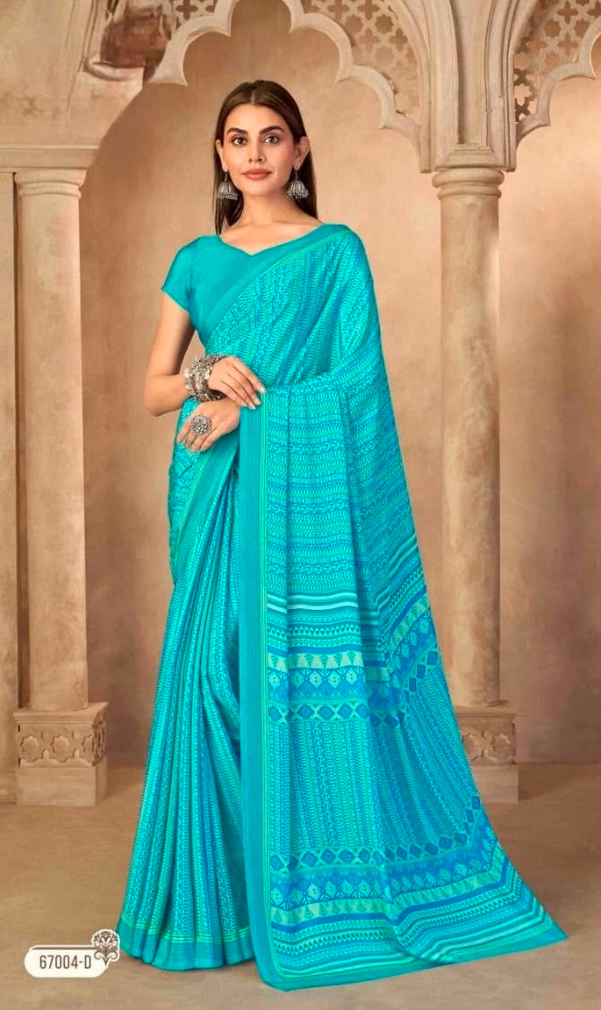 Turquoise Blue Crepe Silk Ready To Wear/Easy Saree by Stylebypanaash 