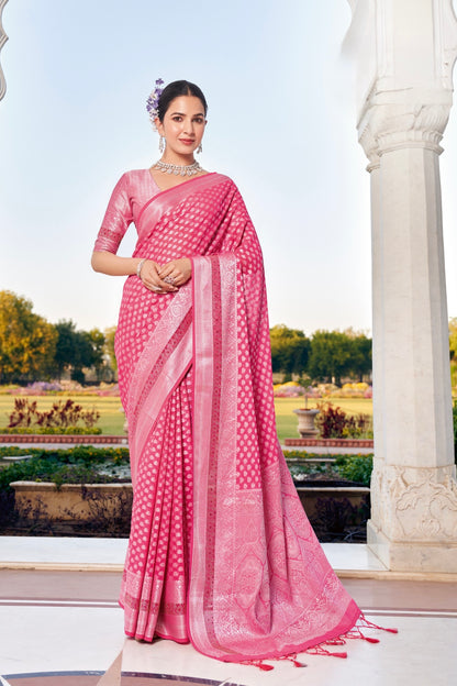 Pink Georgette With Stonework Readymade/Easy Saree