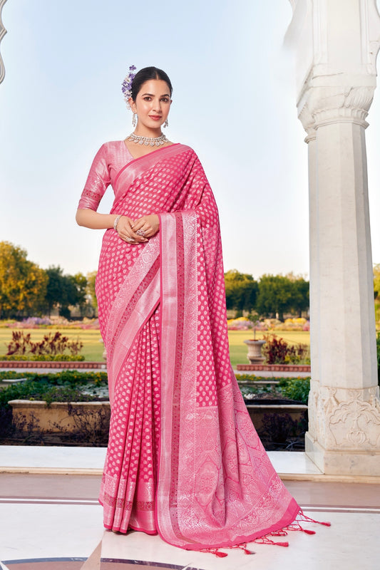 Pink Georgette With Stonework Readymade/Easy Saree