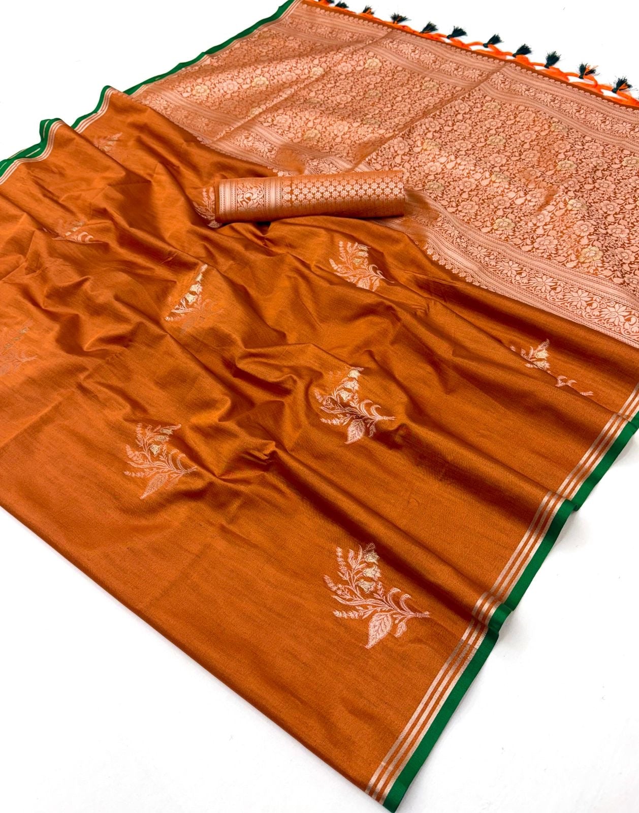 Burnt Orange Linen Silk Ready To Wear/Easy Saree - Panaash Saree