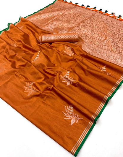 Burnt Orange Linen Silk Ready To Wear/Easy Saree - Panaash Saree