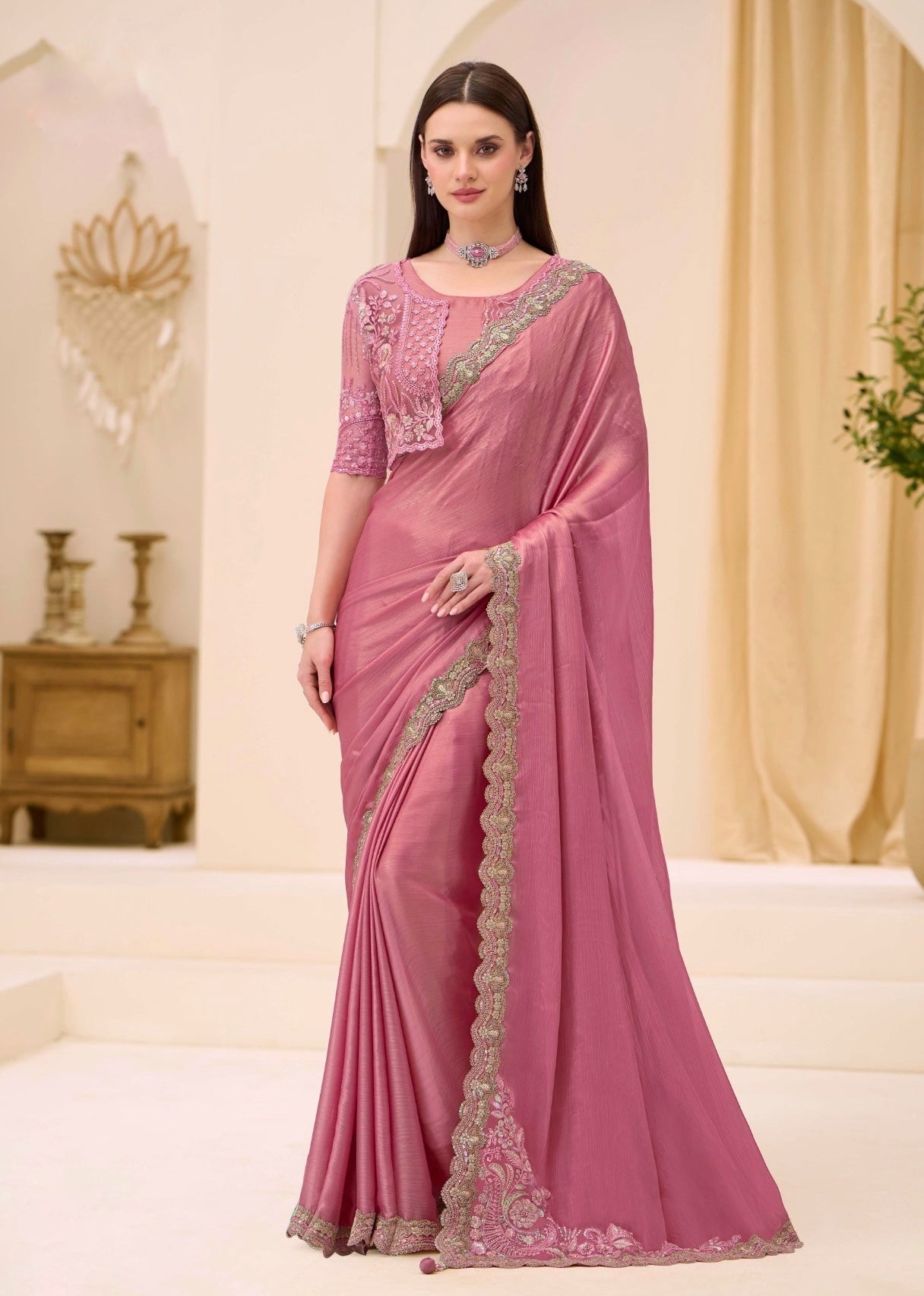 Pink Cocktail Party Wear Readymade Saree