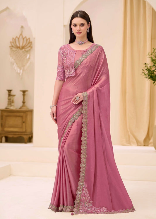 Pink Cocktail Party Wear Readymade Saree