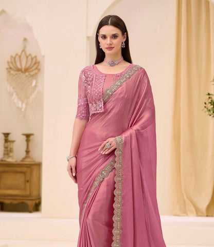 Pink Cocktail Party Wear Readymade Saree