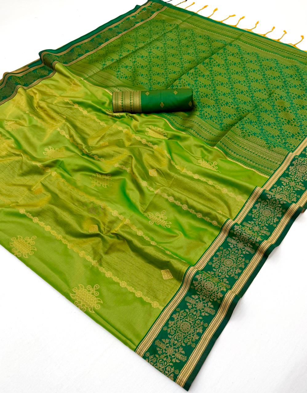 Parrot Green Kanjivaram Silk Ready To Wear/Easy Saree - Panaash Saree