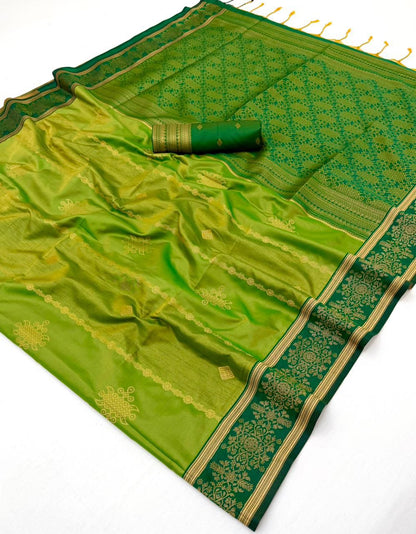 Parrot Green Kanjivaram Silk Ready To Wear/Easy Saree - Panaash Saree