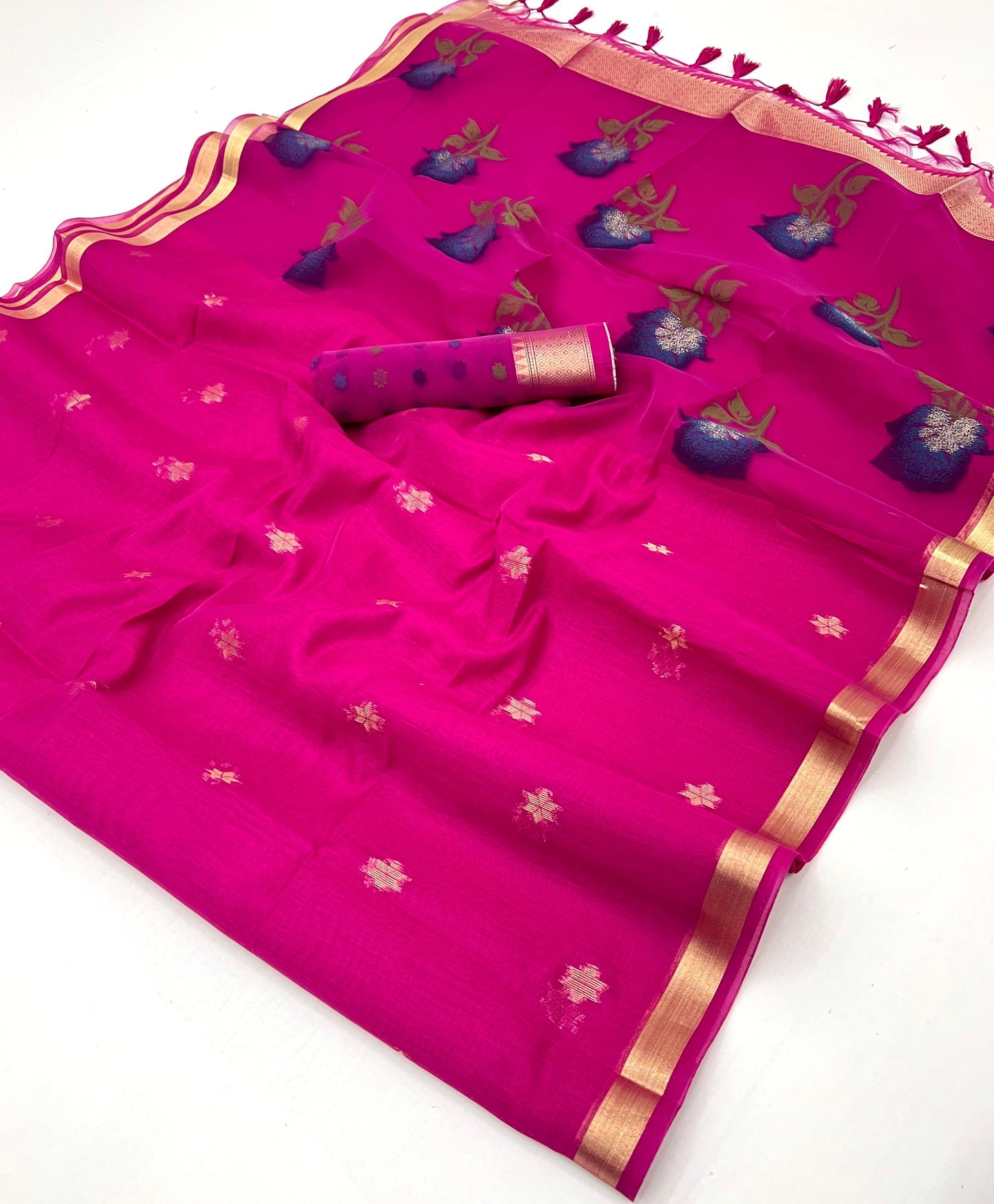 Pink Cotton Readymade/Easy Saree