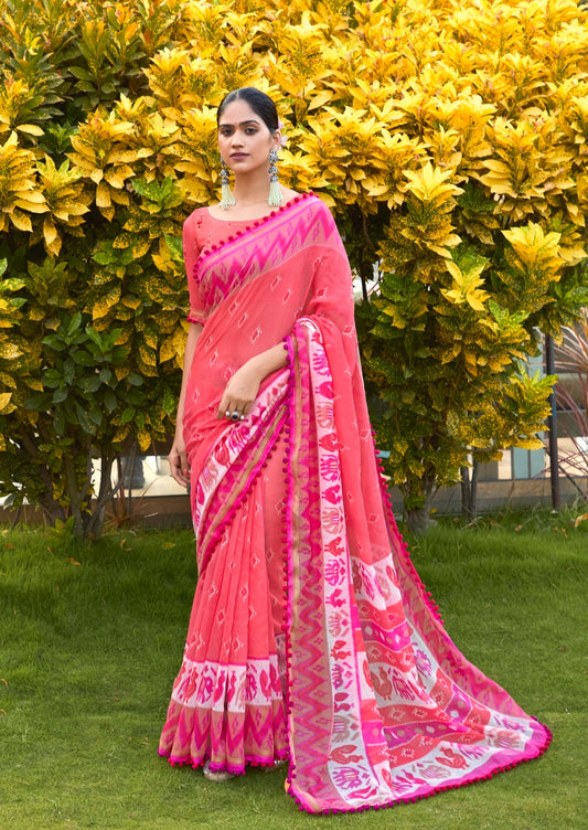 Pink Color Mul Mul Cotton Easy/Readymade Saree