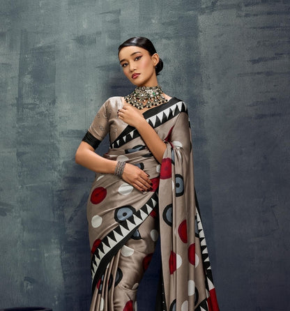 Taupe Grey Crepe Silk Normal Drape Saree - Panaash Saree