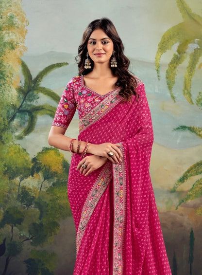 Pink Georgette Readymade/Easy Saree